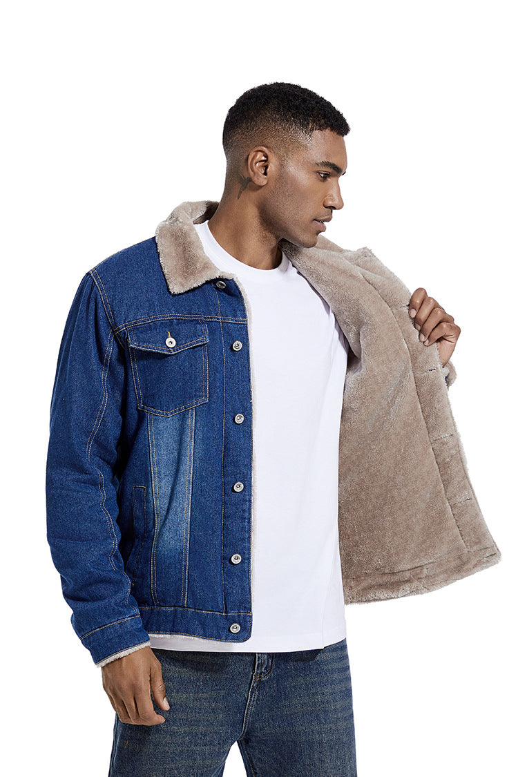 Christmas Black Friday Gift Men Fleece‑Lined Denim Winter Jacket for Boyfriend Ideal Black Friday Christmas Gift for Men
